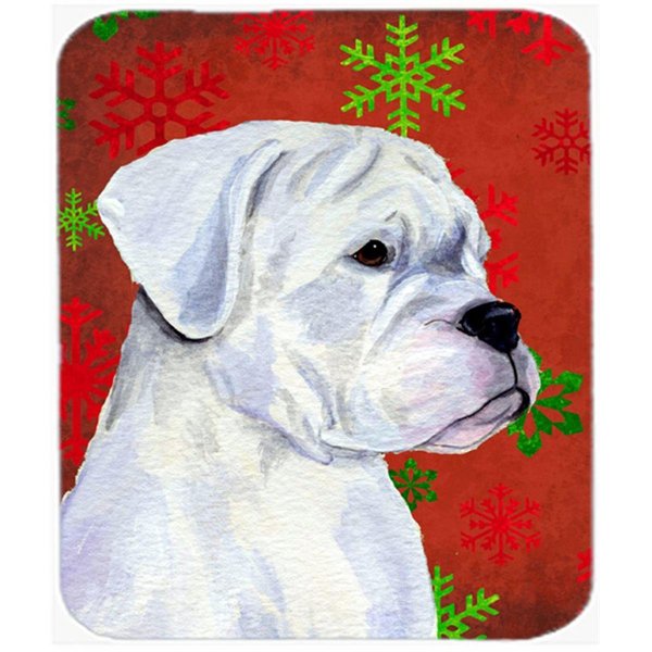 Skilledpower Boxer Red and Green Snowflakes Holiday Christmas Mouse Pad; Hot Pad or Trivet SK236991